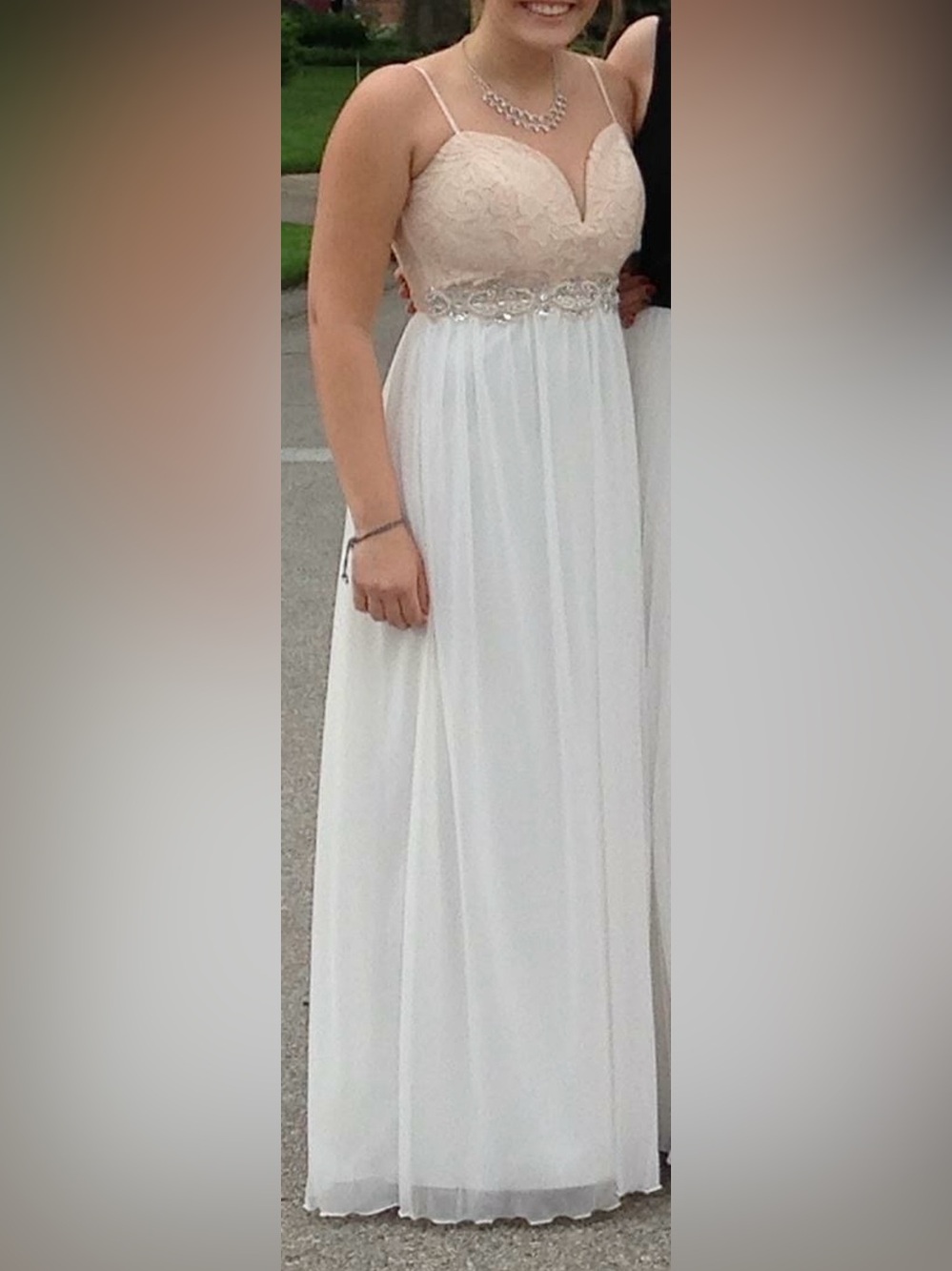 City Studio Blush and Creamy White Lace Embellished Bodice Maxi Dress